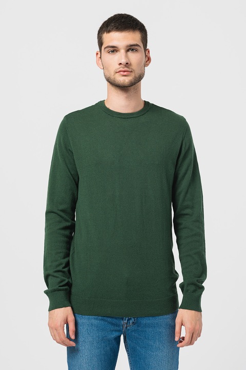 Wrangler, Пуловер с вълна с овално деколте, Тъмнозелен, XL