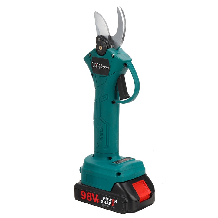 Foarfeca de gradina pe acumulator, VIOLEWORKS, Cu 2 baterie, capacitate de taiere 30mm, Albastru