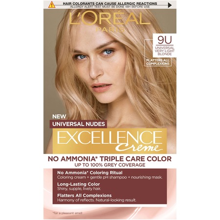 Vopsea de par permanenta fara amoniac L'Oreal Paris Excellence Universal Nudes 9U Very Light Blonde, 192 ml