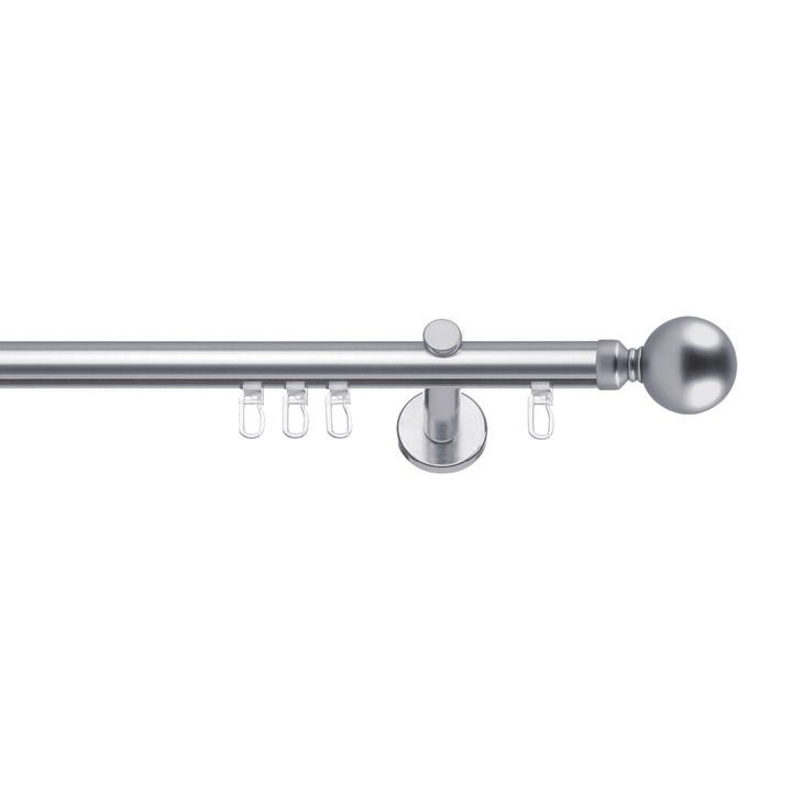 Set galerie metalica Ball, simpla, tip profil, nichel, Ø 19 mm, 300 cm - 2 x 150 cm cu element de legatura, accesorii incluse
