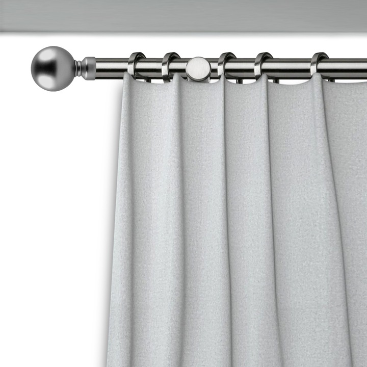 Set galerie metalica Ball, simpla, cu consola plata, nichel, Ø 16 mm, 120 cm, accesorii incluse