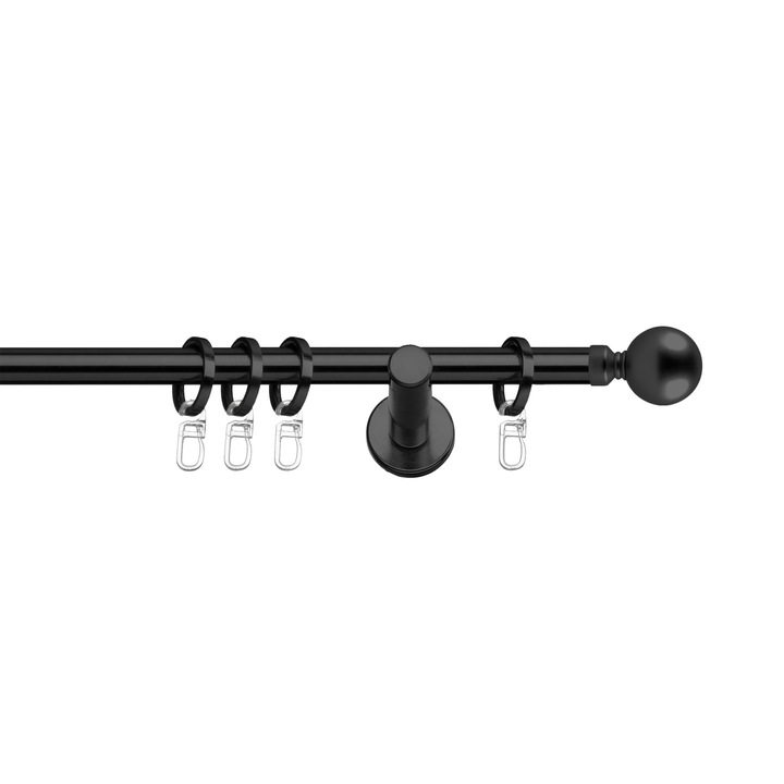 Set galerie metalica Ball, simpla, cu consola plata, negru, Ø 19 mm, 240 cm - 2 x 120 cm cu element de legatura, accesorii incluse