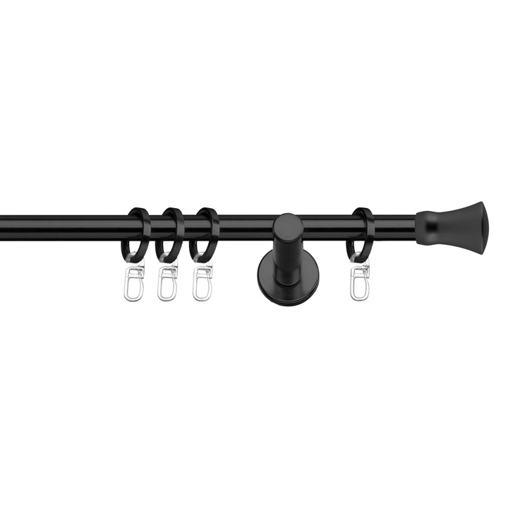 Set galerie metalica Conic, simpla, cu consola plata, negru, Ø 16 mm, 100 cm, accesorii incluse