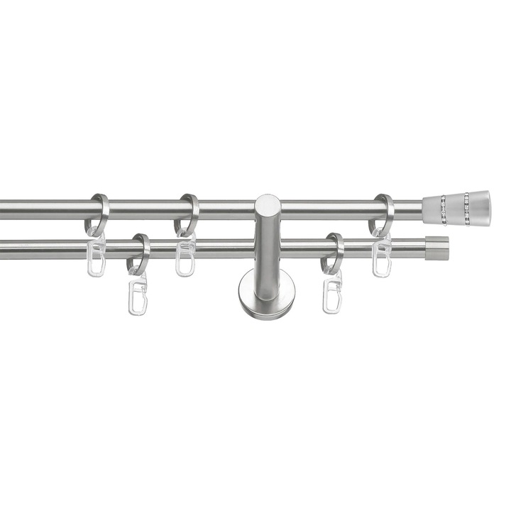 Set galerie metalica Con Briliant, dubla, cu consola plata, nichel, Ø 19 mm, 400 cm - 2 x 200 cm cu element de legatura, accesorii incluse
