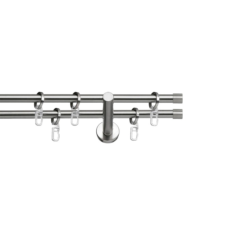 Set galerie metalica Dop, dubla, cu consola plata, nichel, Ø 16 mm, 400 cm - 2 x 200 cm cu element de legatura, accesorii incluse