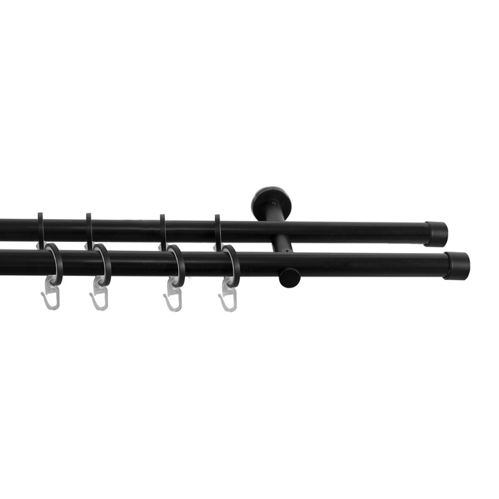 Set galerie metalica Dop, dubla, cu consola plata, negru, Ø 19 mm, 100 cm, accesorii incluse