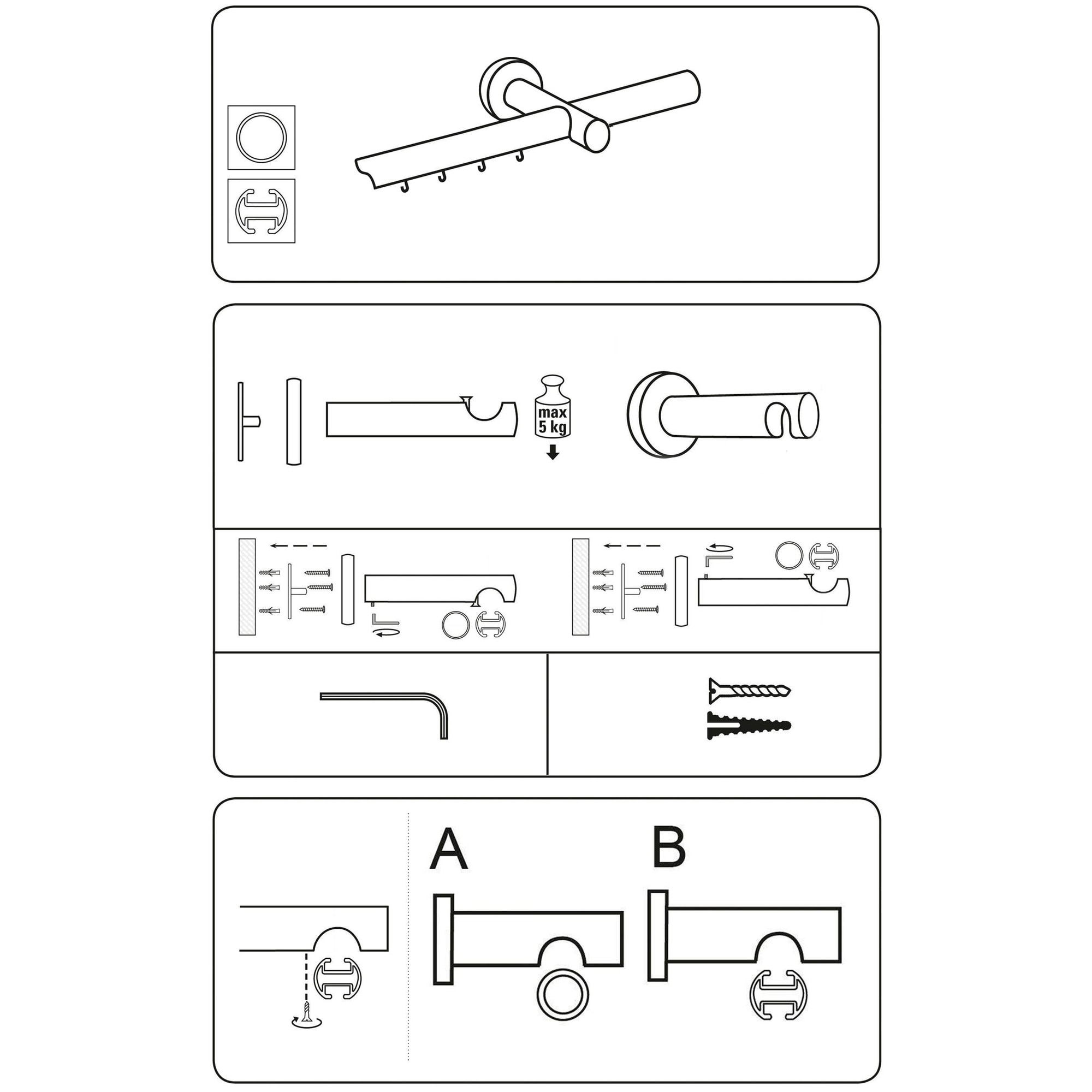 Set galerie metalica Cilindru striat, simpla, tip profil