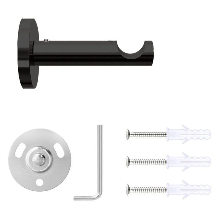 Set galerie metalica Lyon, simpla, tip profil, negru, Ø 19 mm, 240 cm - 2 x 120 cm cu element de legatura, accesorii incluse