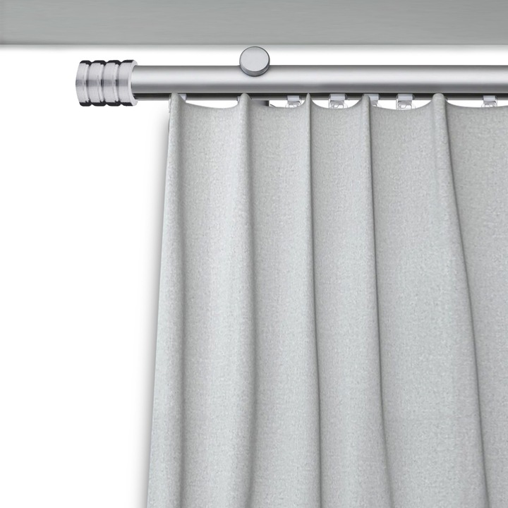 Set galerie metalica Cilindru striat, simpla, tip profil, nichel satinat, Ø 19 mm, 400 cm - 2 x 200 cm cu element de legatura, accesorii incluse