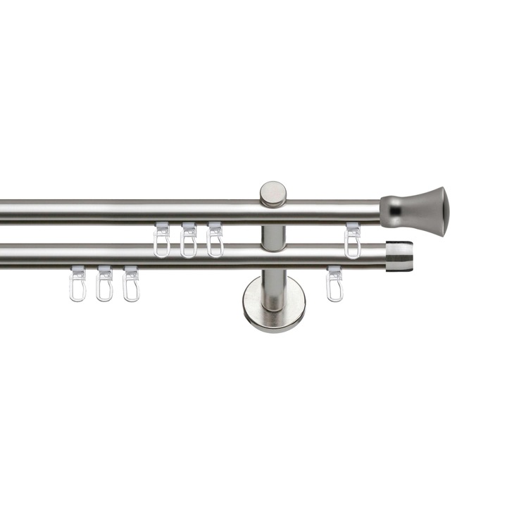 Set galerie metalica Conic, dubla, tip profil, nichel, Ø 16 mm, 100 cm, accesorii incluse