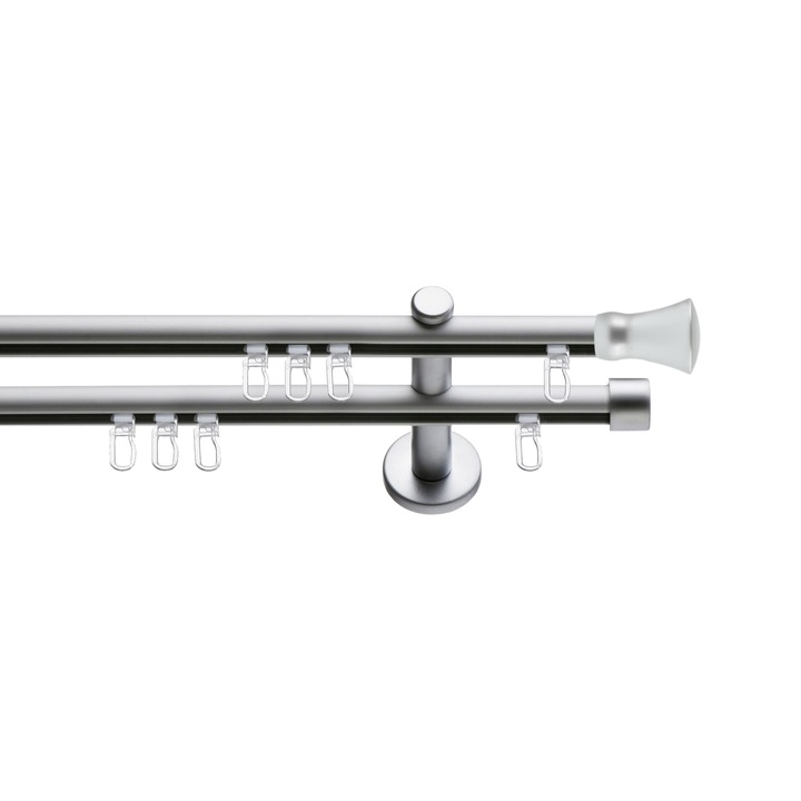 Set galerie metalica Conic, dubla, tip profil, nichel satinat, Ø 16 mm, 400 cm - 4 x 200 cm cu element de legatura, accesorii incluse