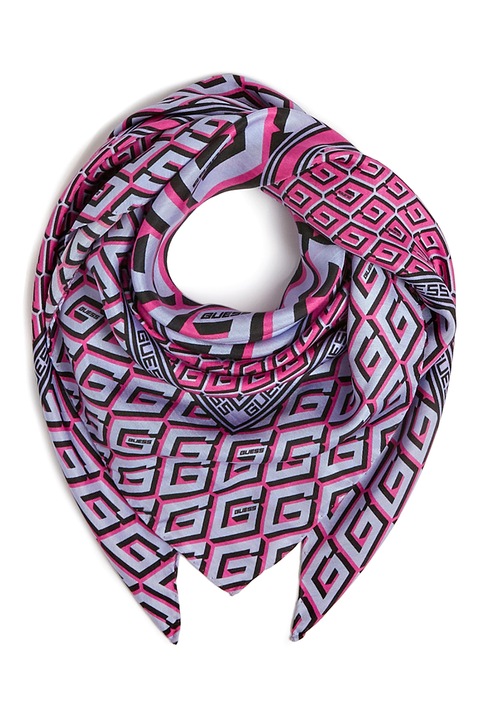 Guess, Шал от копринена смес с щампа на лого, лазурно синьо, фуксия