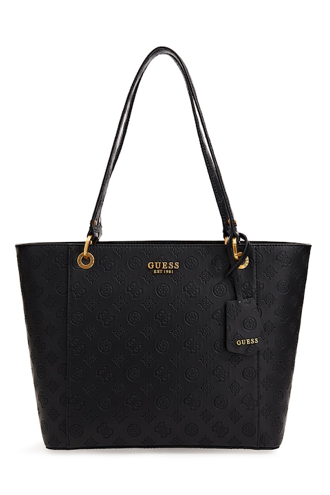 Guess, Ökológiai bőr táska dombornyomott monogrammal, Fekete