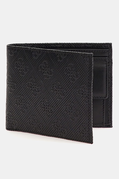 Guess, Portofel pliabil de piele ecologica cu aspect texturat SLG, Negru