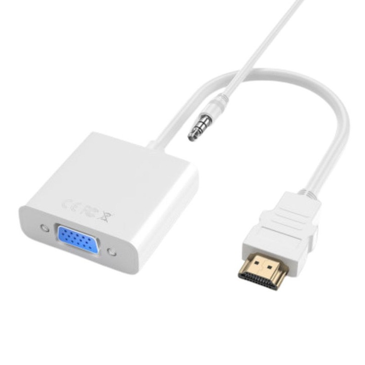 Adaptor, Convertor HDMI la VGA si Audio, Full HD 1080P/60Hz, Alb-1