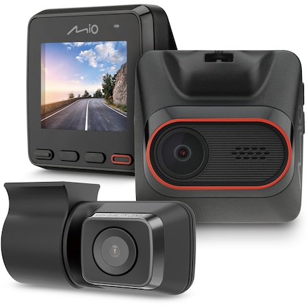 Camera video auto duala Mio MiVue C420D, Full HD, Unghi 135°, Senzor G cu 3 axe, Pornire automata, Negru