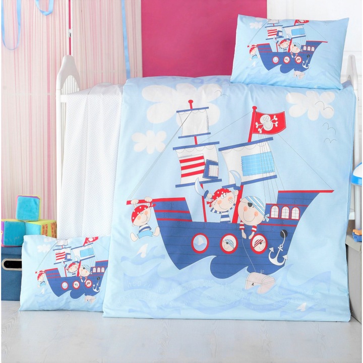 Set lenjerie 6 piese Bumbac Ranforce Ship 120x60 cm