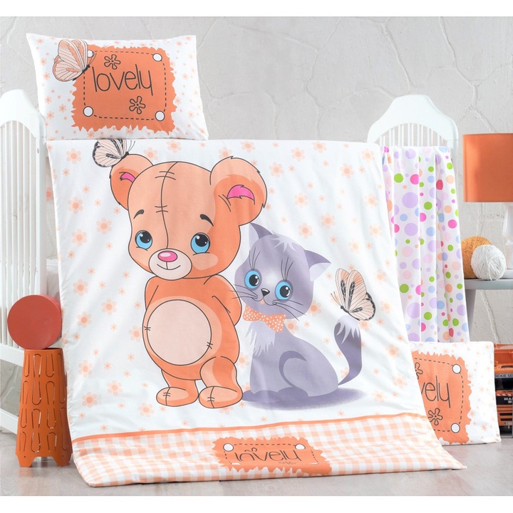 Set lenjerie 6 piese Bumbac Ranforce Mouse and Cat 120x60 cm