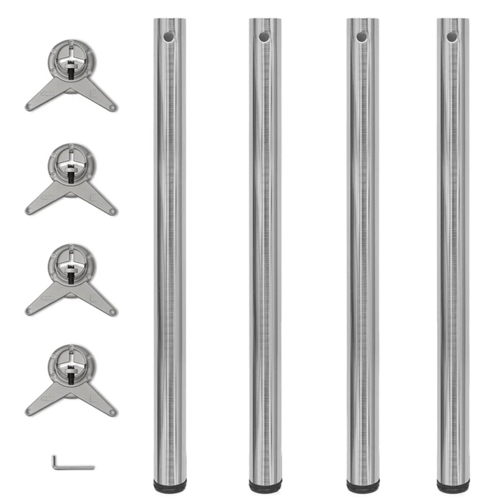 Picioare de masa din nichel periat vidaXL, inaltime reglabila, 4 buc., 870 mm 4.1 kg