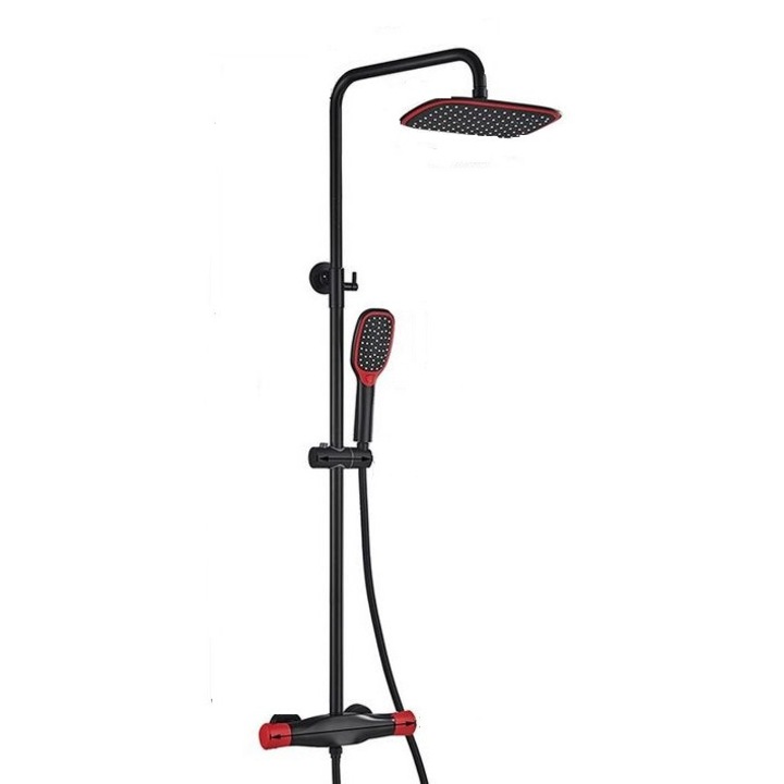 Colona de dus reglabila cu termostat, 3 functii, negru-rosu, AquaSpa