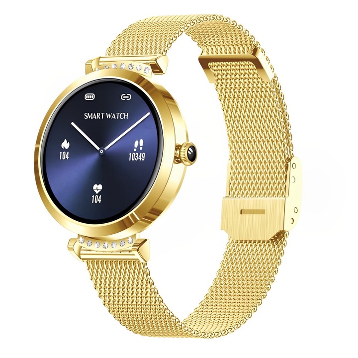 IdealStore Lady's Diamond Okosóra, kijelzőméret 1,9", vízálló, Bluetooth, pulzusmérő, véroxigén, Momento hívás/üzenetek, Multi Sport, iOS és Android kompatibilis, arany