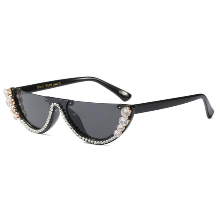 Ochelari de soare dama, Cat Eye slim, model cu pietre din zirconiu, UV400, negru, Tessero