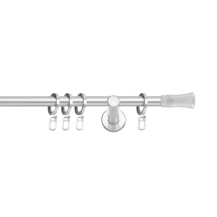 Set galerie metalica Lyon, simpla, cu consola plata, nichel satinat, Ø 19 mm, 160 cm, accesorii incluse