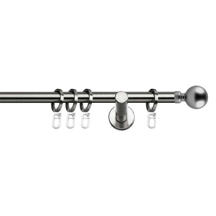 Set galerie metalica Ball, simpla, cu consola plata, nichel, Ø 16 mm, 240 cm - 2 x 120 cm cu element de legatura, accesorii incluse
