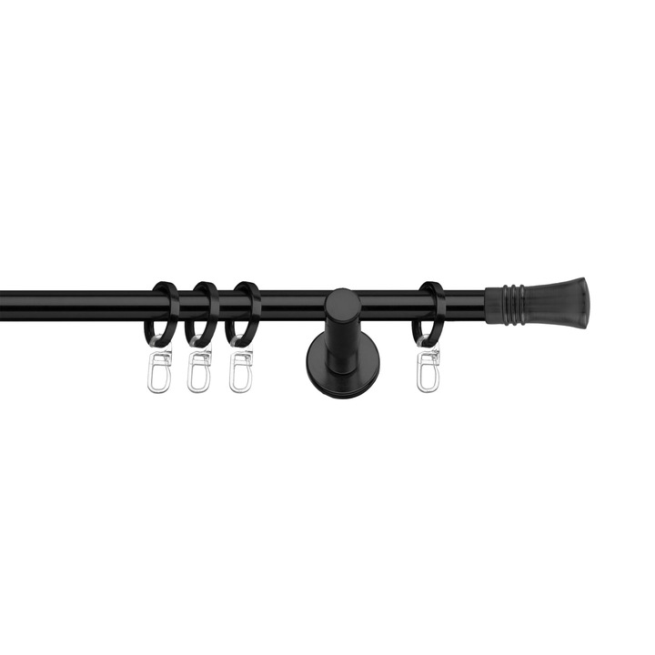 Set galerie metalica Lyon, simpla, cu consola plata, negru, Ø 19 mm, 240 cm - 2 x 120 cm cu element de legatura, accesorii incluse