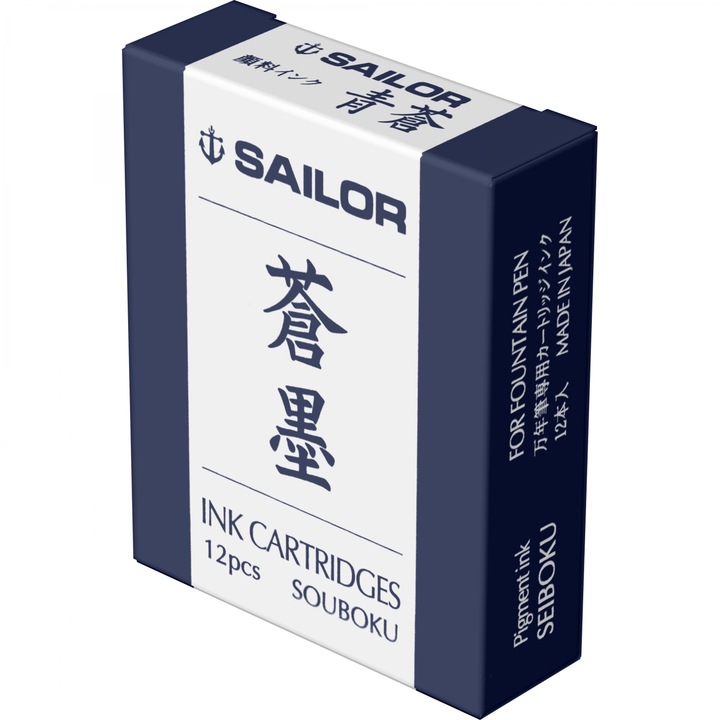 Комплект от 12 патрона Sailor, Souboku, Pigment Standard Blue Black