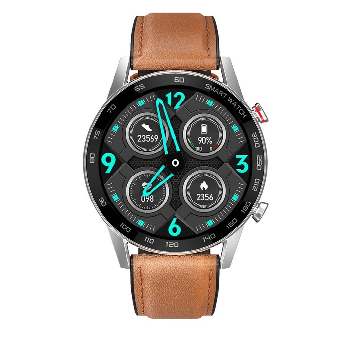 Мъжки смарт часовник Watchmark WDT95, 1.3 инча, Кожа, Кафяв