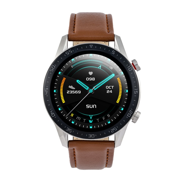 Смарт часовник Watchmark Smartwatch unisex Outdoor WL13, 1.3 инча, Естествена кожа, Кафяв