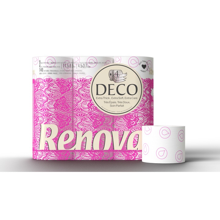 Set 9 role hartie igienica Renova, Deco, Alb