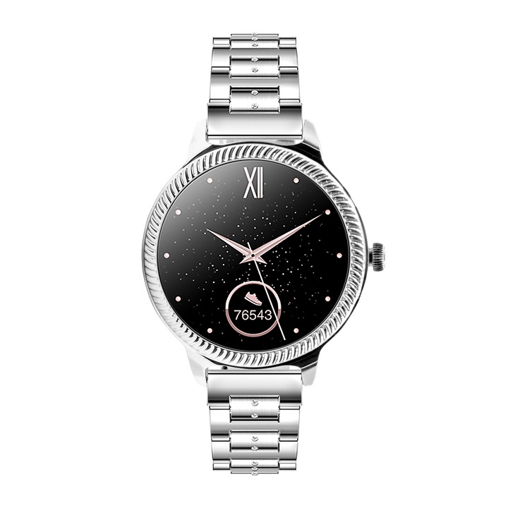 Ceas Smartwatch Watchmark dama Fashion Active argintiu 1.5 inch Otel inoxidabil