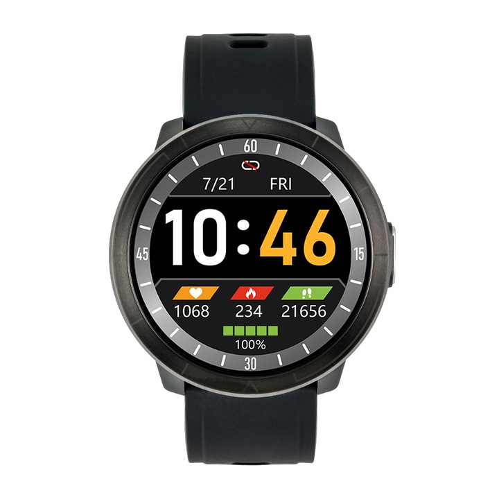 Ceas Smartwatch Watchmark barbati WM18 negru, 1.3 inch, din Silicon