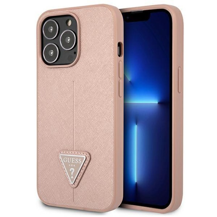 Husa Guess GUHCP13LPSATLP compatibila cu iPhone 13 Pro, Saffiano Triangle Logo, Roz