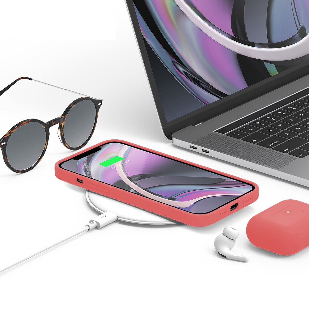 Husa CASEY STUDIOS™ compatibila cu iPhone 12 Mini, Soft Silicone Premium, Microfibra in Interior, Roz, de Protectie, Ultra Slim, pentru Incarcare Wireless, Margini Ridicate de Protectia Ecranului si a Camerelor