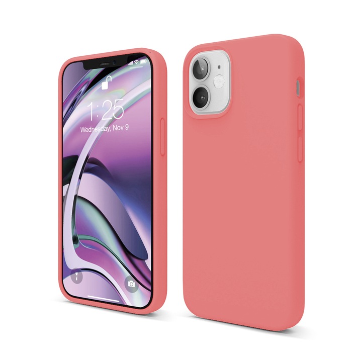 Husa CASEY STUDIOS™ compatibila cu iPhone 12 Mini, Soft Silicone Premium, Microfibra in Interior, Roz, de Protectie, Ultra Slim, pentru Incarcare Wireless, Margini Ridicate de Protectia Ecranului si a Camerelor