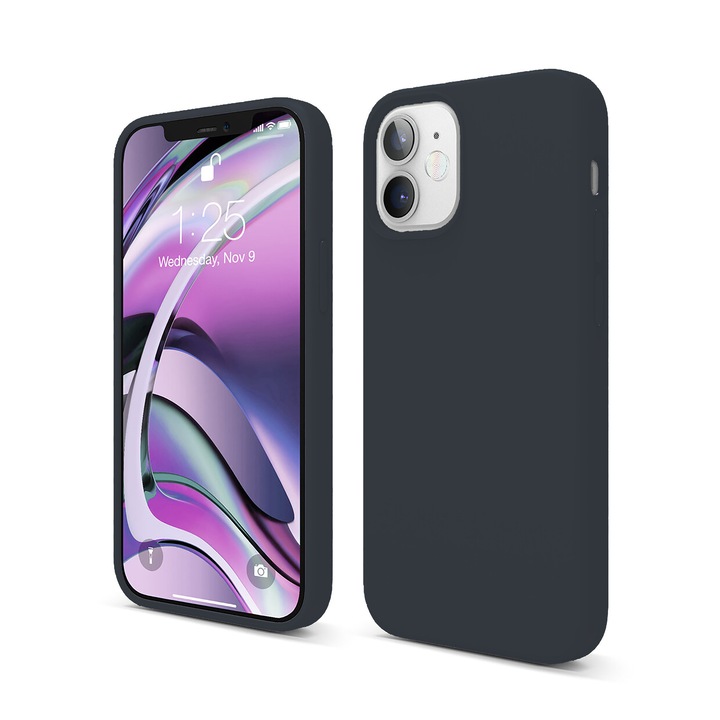 Casey Studios Premium puha szilikon tok iPhone 12 Mini készülékhez, ultravékony, szilikon, mikroszálas belső, Éjkék