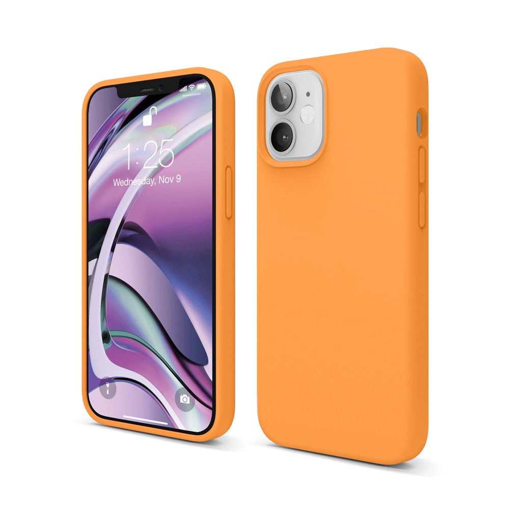 Husa CASEY STUDIOS™ compatibila cu iPhone 12 Mini, Soft Silicone Premium, Microfibra in Interior, Nectarine, de Protectie, Ultra Slim, pentru Incarcare Wireless, Margini Ridicate de Protectia Ecranului si a Camerelor