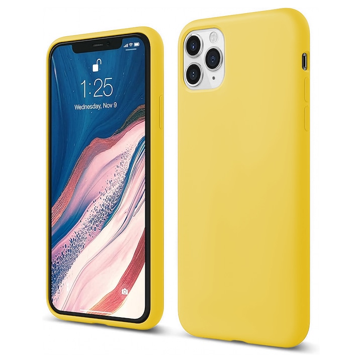 Husa CASEY STUDIOS™ compatibila cu iPhone 11 Pro, Soft Silicone Premium, Microfibra in Interior, Yellow, de Protectie, Ultra Slim, pentru Incarcare Wireless, Margini Ridicate de Protectia Ecranului si a Camerelor