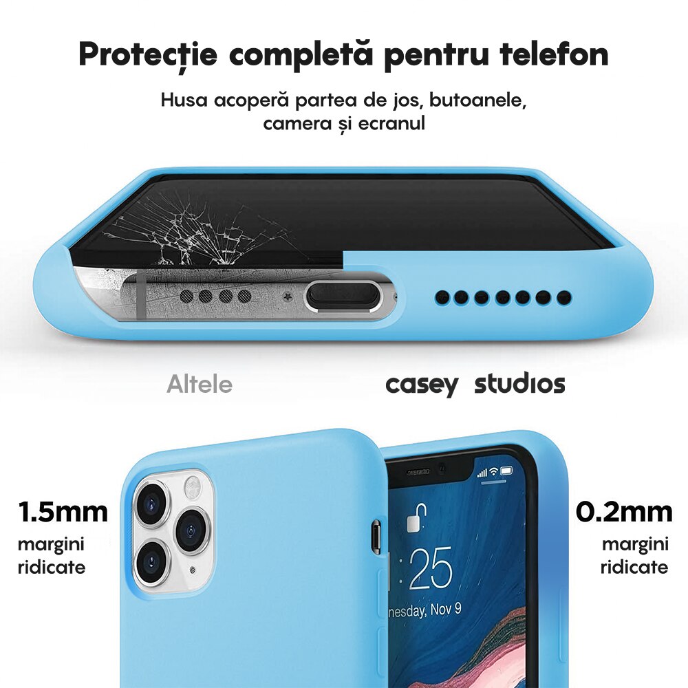 Husa CASEY STUDIOS™ compatibila cu iPhone 11 Pro Max, Soft Silicone Premium, Microfibra in Interior, Cadet Blue, de Protectie, Ultra Slim, pentru Incarcare Wireless, Margini Ridicate de Protectia Ecranului si a Camerelor
