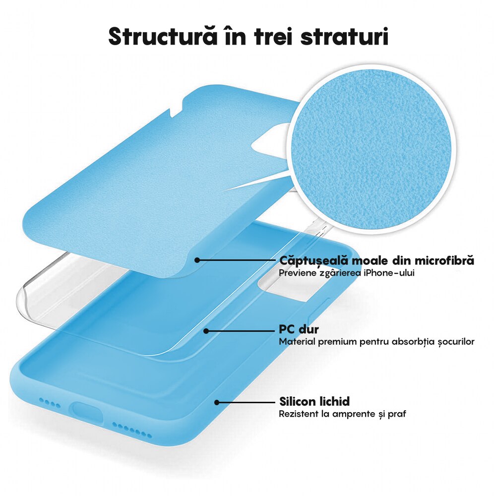 Husa CASEY STUDIOS™ compatibila cu iPhone 11 Pro Max, Soft Silicone Premium, Microfibra in Interior, Cadet Blue, de Protectie, Ultra Slim, pentru Incarcare Wireless, Margini Ridicate de Protectia Ecranului si a Camerelor