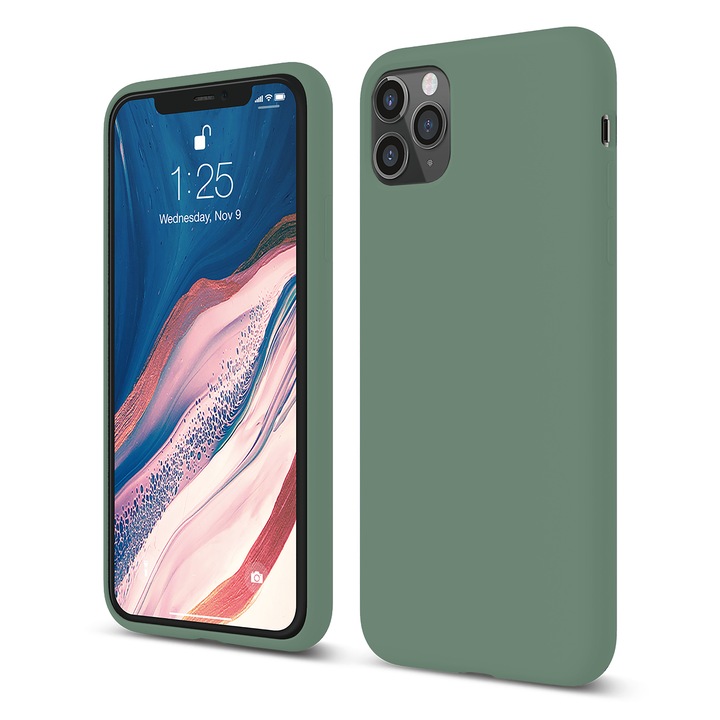 Casey Studios Premium puha szilikon tok iPhone 11 Pro Max készülékhez, ultravékony, szilikon, mikroszálas belső, Zöld erdő