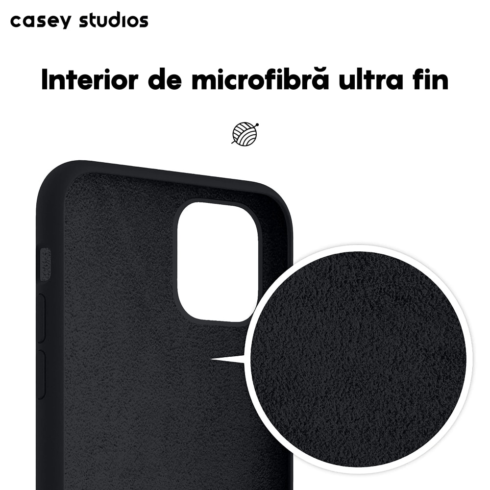 Husa CASEY STUDIOS™ pentru Apple iPhone 11 Pro, Soft Silicone Premium, Microfibra in Interior, Negru, de Protectie, Ultra Slim, pentru Incarcare Wireless, Margini Ridicate pentru Protectia Ecranului si a Camerelor