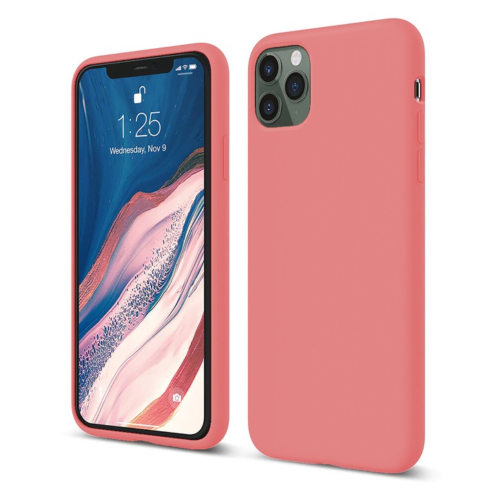 Husa CASEY STUDIOS™ pentru Apple iPhone 11 Pro, Soft Silicone Premium, Microfibra in Interior, Roz, de Protectie, Ultra Slim, pentru Incarcare Wireless, Margini Ridicate pentru Protectia Ecranului si a Camerelor