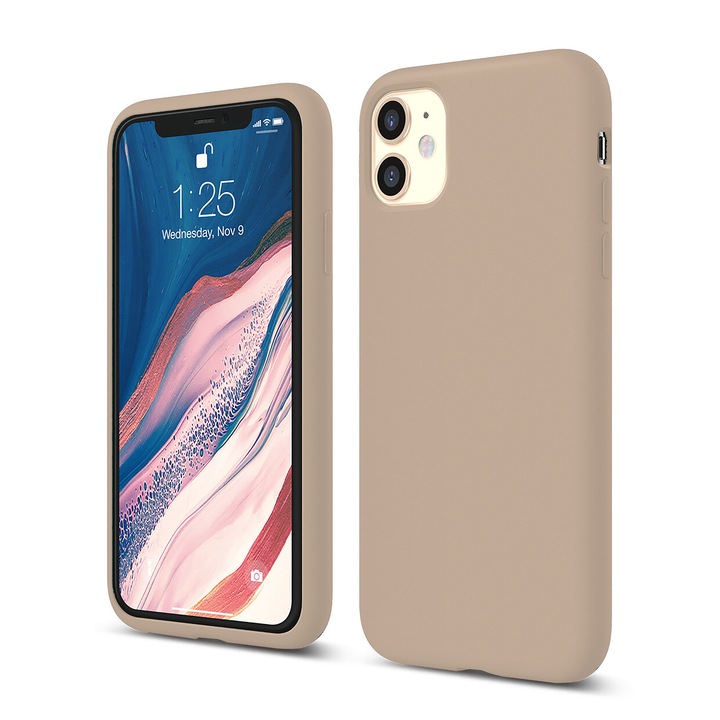 Casey Studios Premium puha szilikon tok iPhone 11 készülékhez, ultravékony, szilikon, mikroszálas belső, Rózsaszín homok