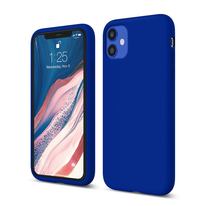 Husa CASEY STUDIOS™ pentru Apple iPhone 11, Soft Silicone Premium, Microfibra in Interior, Dark Blue, de Protectie, Ultra Slim, pentru Incarcare Wireless, Margini Ridicate pentru Protectia Ecranului si a Camerelor