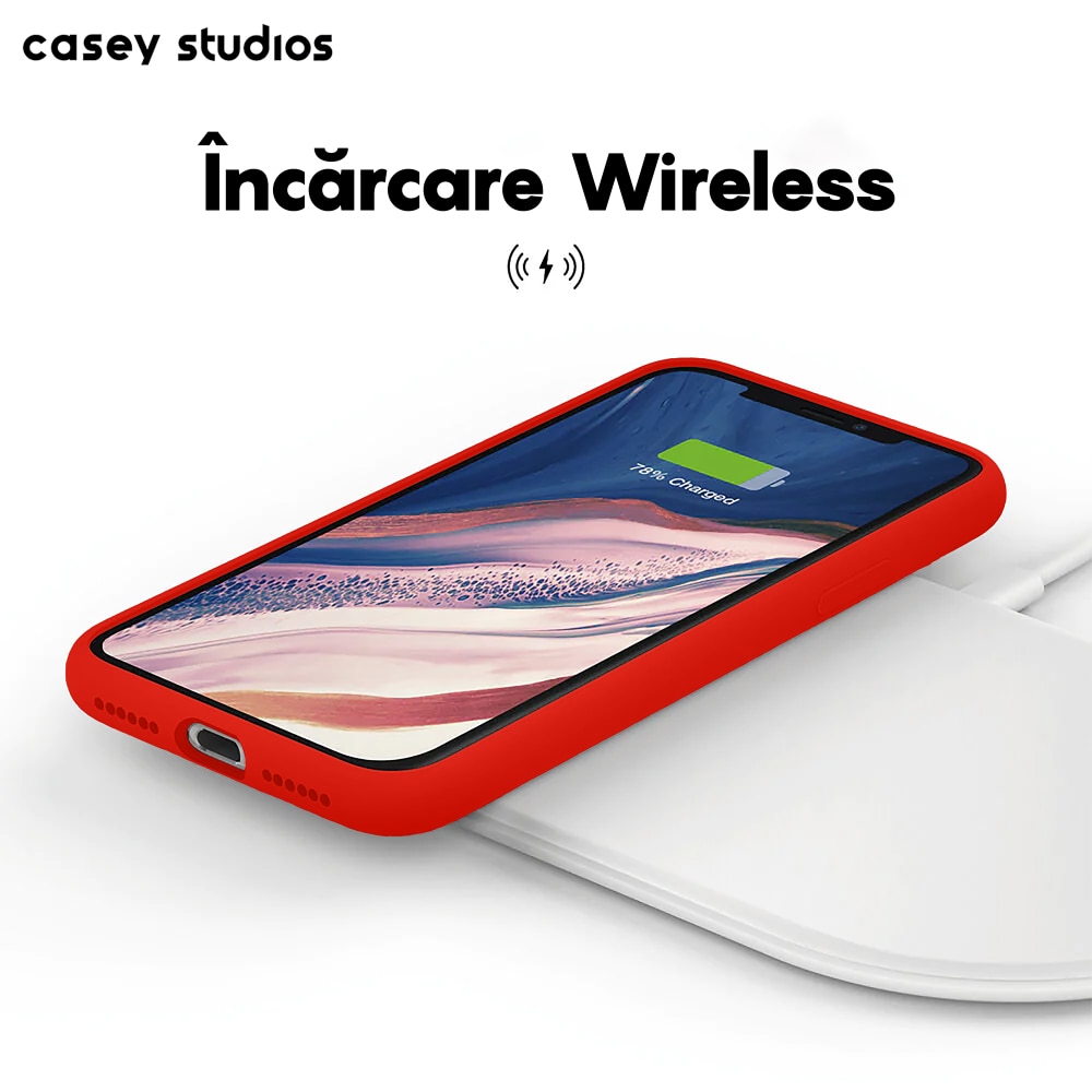 Husa CASEY STUDIOS™ pentru Apple iPhone 11 Pro, Soft Silicone Premium, Microfibra in Interior, Red, de Protectie, Ultra Slim, pentru Incarcare Wireless, Margini Ridicate pentru Protectia Ecranului si a Camerelor