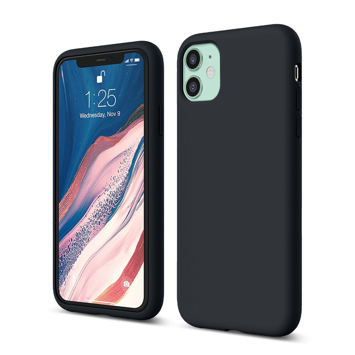 Husa CASEY STUDIOS™ pentru Apple iPhone 11, Soft Silicone Premium, Microfibra in Interior, Midnight Blue, de Protectie, Ultra Slim, pentru Incarcare Wireless, Margini Ridicate pentru Protectia Ecranului si a Camerelor